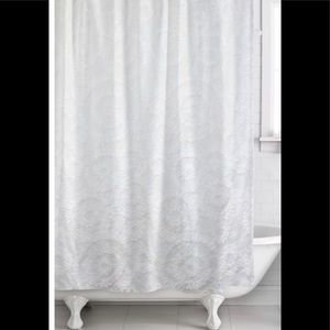 Farmhouse chic white shower curtain